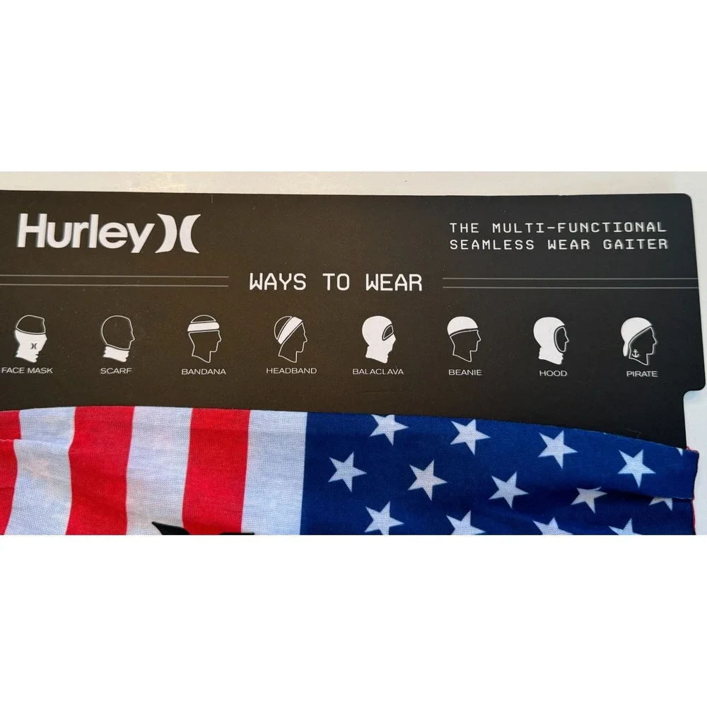 NEW Hurley Multi-Functional Seamless Wear Gaiter Face‎ Mask Scarf American Flag